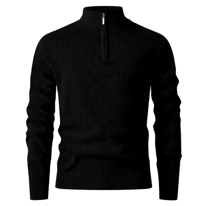 Halden Quarter Zip Knit Sweater in Black
