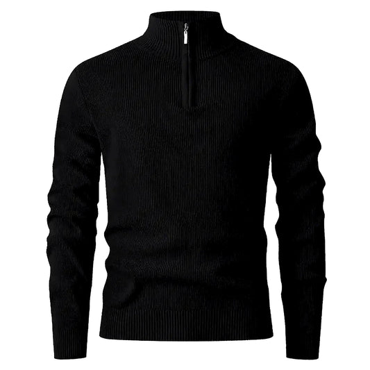 Halden Quarter Zip Knit Sweater in Black