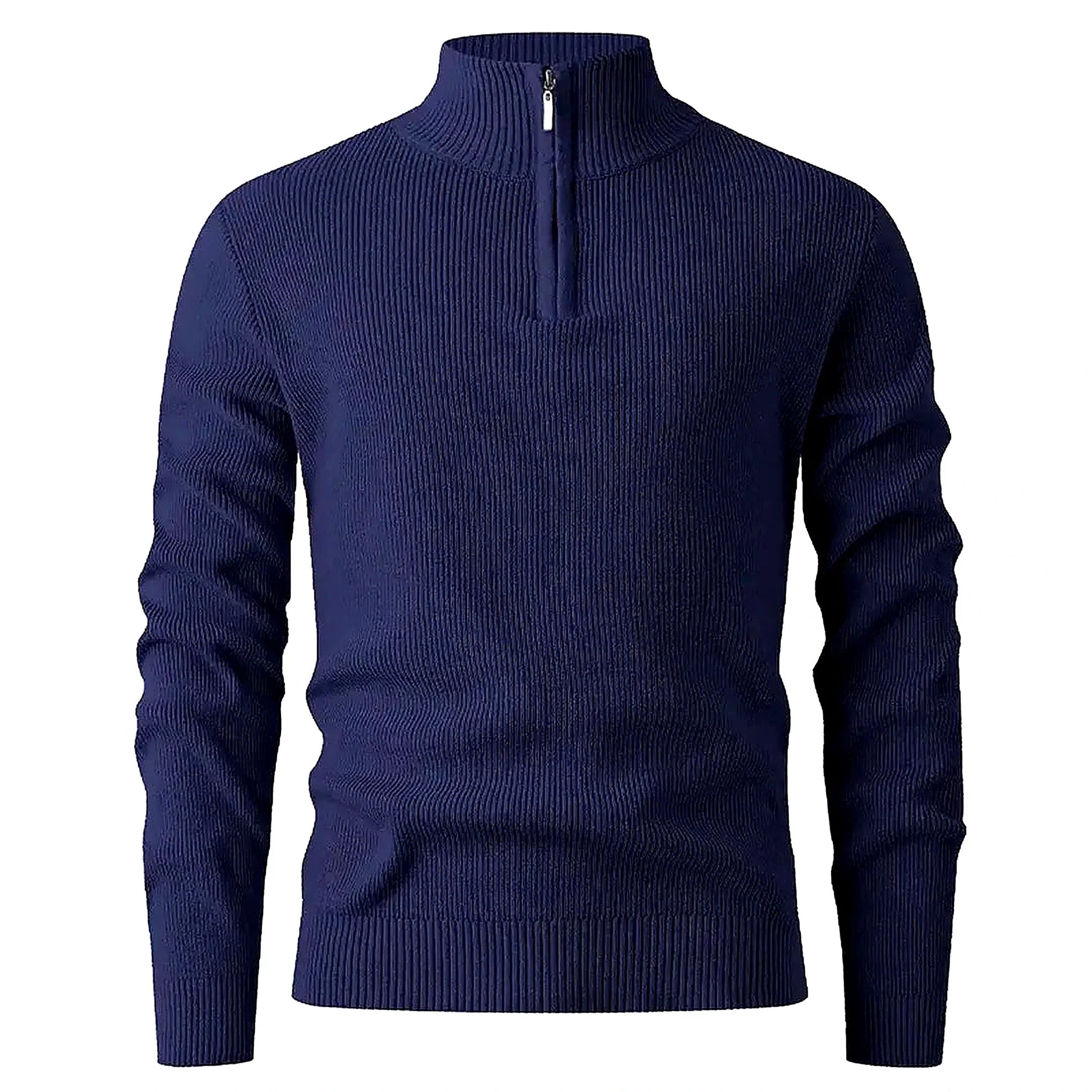 Halden Quarter Zip Knit Sweater in Navy Blue